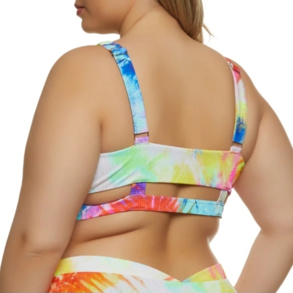 SEXY ☆ RAINBOW TIE DYE ZIP FRONT ☆ CAGED RIBBED BIKINI ☆ NWT - Picture 4 of 12
